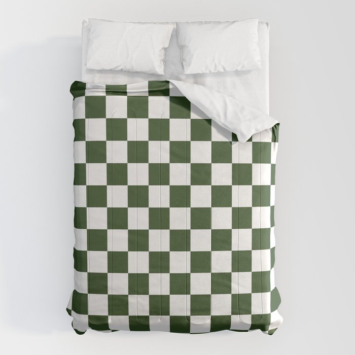 Checkerboard Check Checked Pattern in Dark Green and White Comforter Gallery Image 6