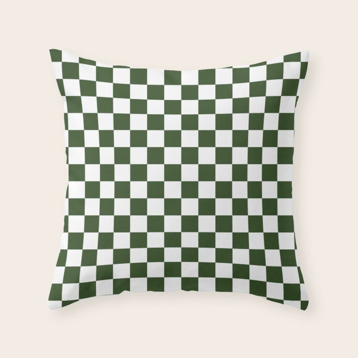 Checkerboard Check Checked Pattern in Dark Green and White Throw Pillow Gallery Image 6