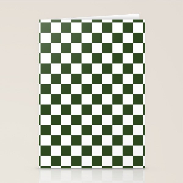 Checkerboard Check Checked Pattern in Dark Green and White Stationery Card Gallery Image 2
