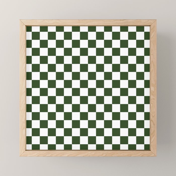 Checkerboard Check Checked Pattern in Dark Green and White Mini Art Print Gallery Image 1