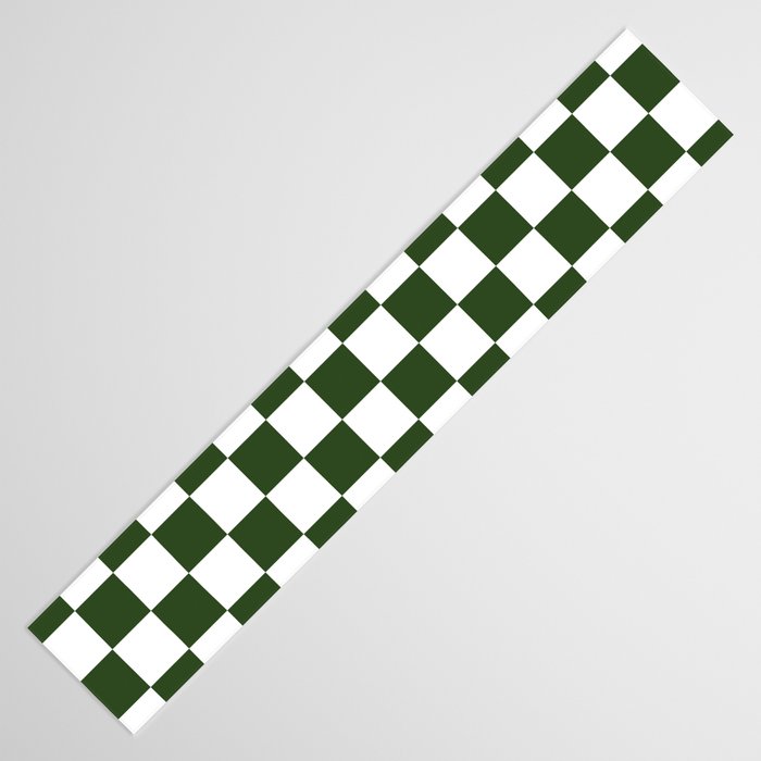 Checkerboard Check Checked Pattern in Dark Green and White Table Runner Gallery Image 3