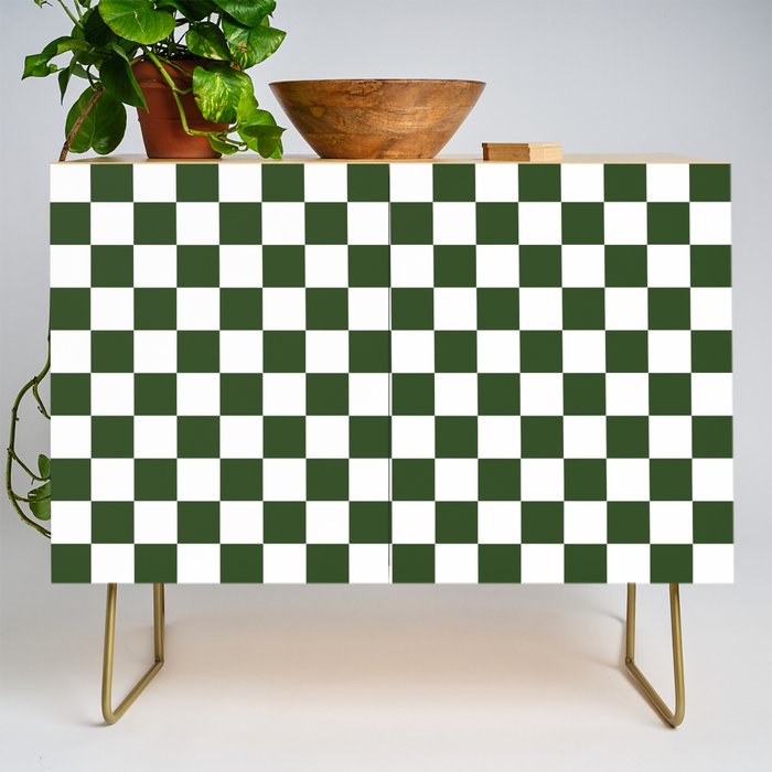Checkerboard Check Checked Pattern in Dark Green and White Credenza Gallery Image 1