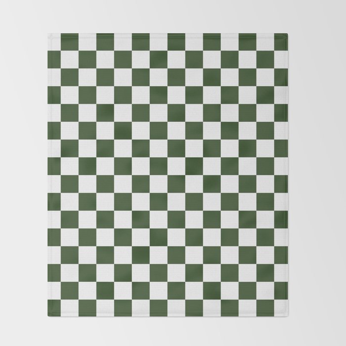 Checkerboard Check Checked Pattern in Dark Green and White Throw Blanket Gallery Image 2