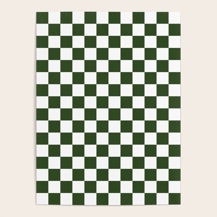 Checkerboard Check Checked Pattern in Dark Green and White Poster Gallery Image 4