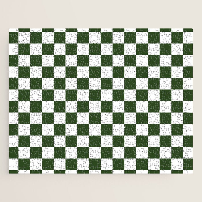Checkerboard Check Checked Pattern in Dark Green and White Jigsaw Puzzle Gallery Image 1
