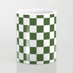Checkerboard Check Checked Pattern in Dark Green and White Coffee Mug Gallery Image 4