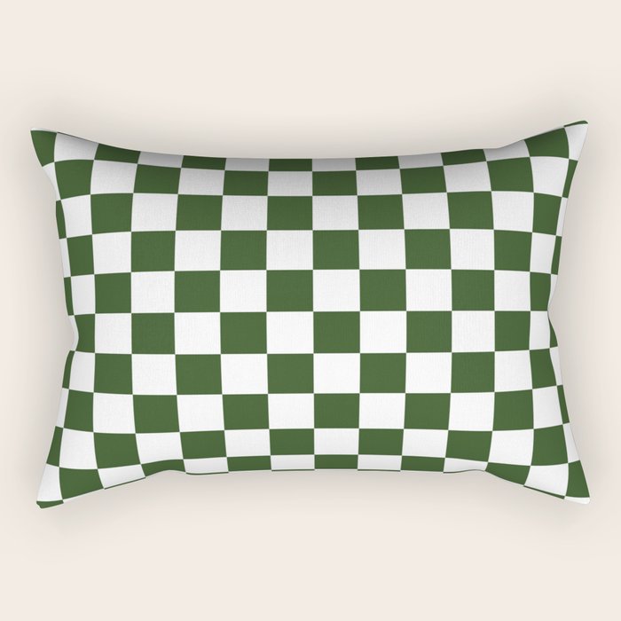 Checkerboard Check Checked Pattern in Dark Green and White Rectangular Pillow Gallery Image 1