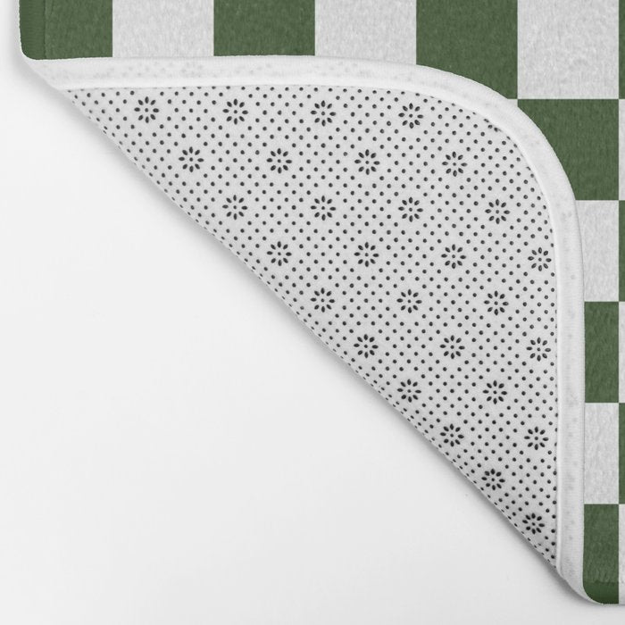 Checkerboard Check Checked Pattern in Dark Green and White Bath Mat Gallery Image 2