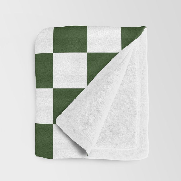 Checkerboard Check Checked Pattern in Dark Green and White Throw Blanket Gallery Image 3