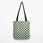 Checkerboard Check Checked Pattern in Dark Green and White Tote Bag Gallery Image 2