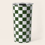 Checkerboard Check Checked Pattern in Dark Green and White Travel Mug Gallery Image 1