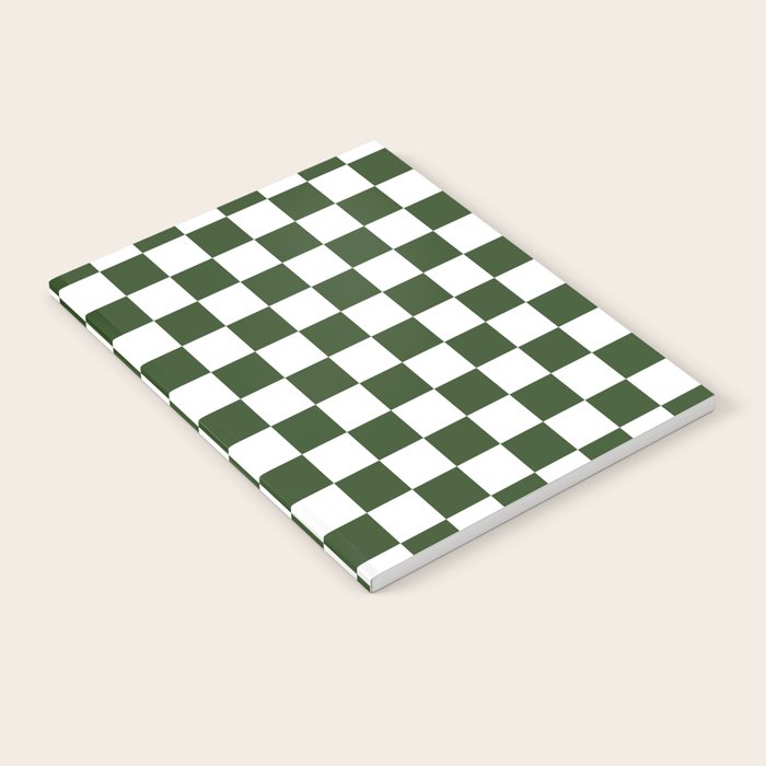 Checkerboard Check Checked Pattern in Dark Green and White Notebook Gallery Image 1