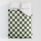 Checkerboard Check Checked Pattern in Dark Green and White Duvet Cover Gallery Image 6