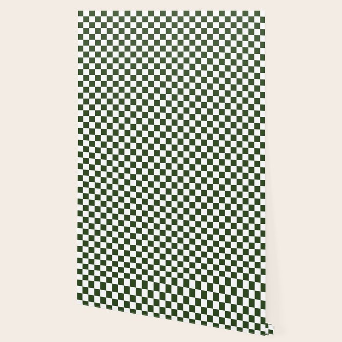 Checkerboard Check Checked Pattern in Dark Green and White Wallpaper Gallery Image 2