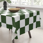 Checkerboard Check Checked Pattern in Dark Green and White Tablecloth Gallery Image 3
