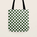 Checkerboard Check Checked Pattern in Dark Green and White Tote Bag Gallery Image 1