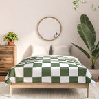 Checkerboard Check Checked Pattern in Dark Green and White Comforter Gallery Image 3