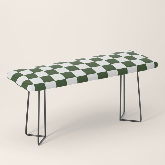 Checkerboard Check Checked Pattern in Dark Green and White Bench Gallery Image 1
