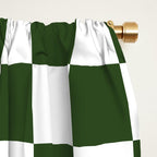 Checkerboard Check Checked Pattern in Dark Green and White Window Curtain Gallery Image 2