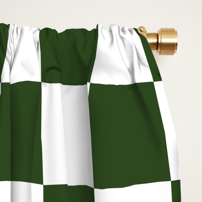 Checkerboard Check Checked Pattern in Dark Green and White Window Curtain Gallery Image 2