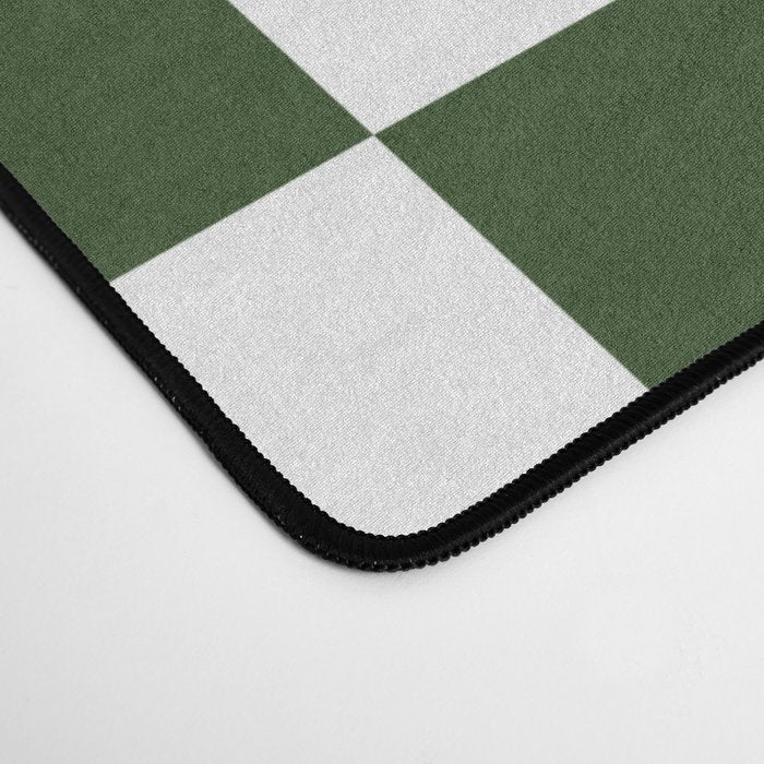 Checkerboard Check Checked Pattern in Dark Green and White Desk Mat Gallery Image 4