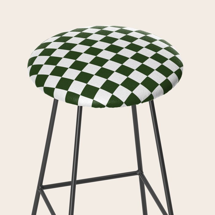 Checkerboard Check Checked Pattern in Dark Green and White Stool Gallery Image 2