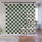 Checkerboard Check Checked Pattern in Dark Green and White Wall Mural Gallery Image 1