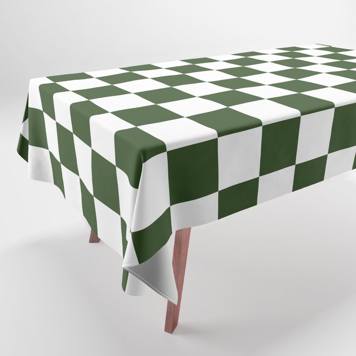 Checkerboard Check Checked Pattern in Dark Green and White Tablecloth Gallery Image 1