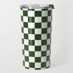 Checkerboard Check Checked Pattern in Dark Green and White Travel Mug Gallery Image 2