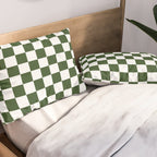 Checkerboard Check Checked Pattern in Dark Green and White Pillow Sham Gallery Image 2