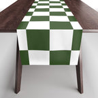 Checkerboard Check Checked Pattern in Dark Green and White Table Runner Gallery Image 1