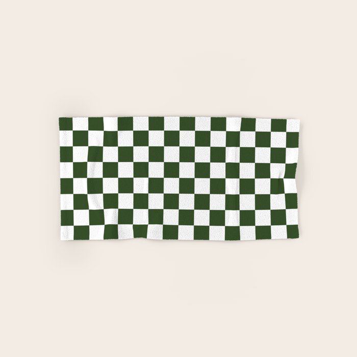 Checkerboard Check Checked Pattern in Dark Green and White Bath Towel Gallery Image 1