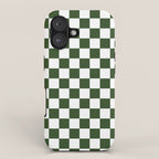 Checkerboard Check Checked Pattern in Dark Green and White iPhone Case Gallery Image 1