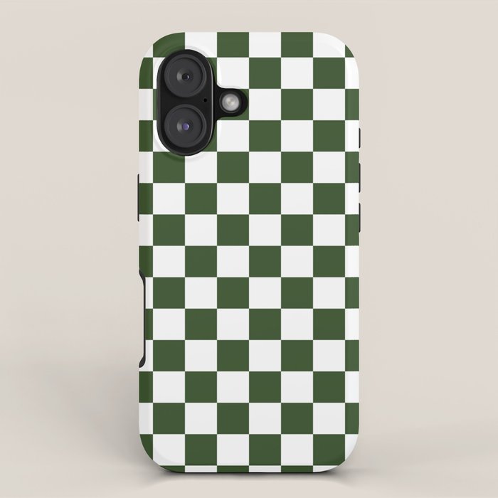 Checkerboard Check Checked Pattern in Dark Green and White iPhone Case Gallery Image 1