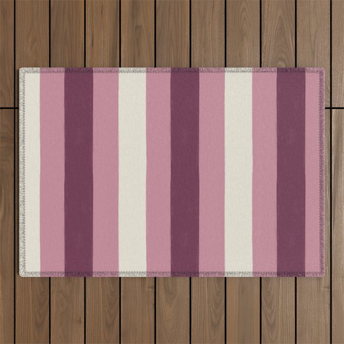 Bold Burgundy and Pink Striped Pattern Outdoor Rug Gallery Image 1
