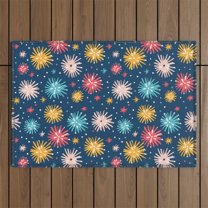 Colorful firework explosion party sky pattern Outdoor Rug Gallery Image 1