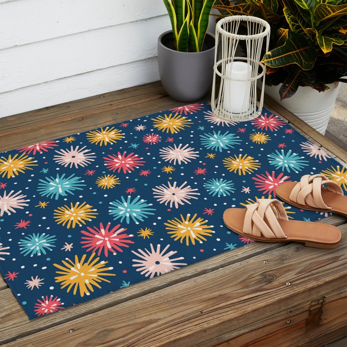 Colorful firework explosion party sky pattern Outdoor Rug Gallery Image 2