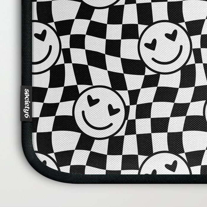 Black and white love eye face checkered pattern Laptop Sleeve Gallery Image 3