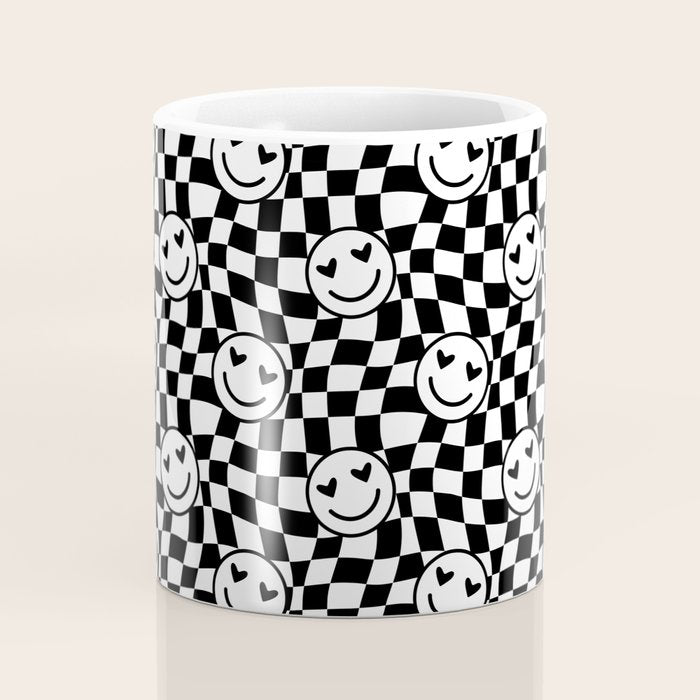 Black and white love eye face checkered pattern Coffee Mug Gallery Image 4