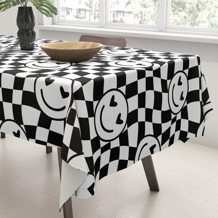 Black and white love eye face checkered pattern Tablecloth Gallery Image 3