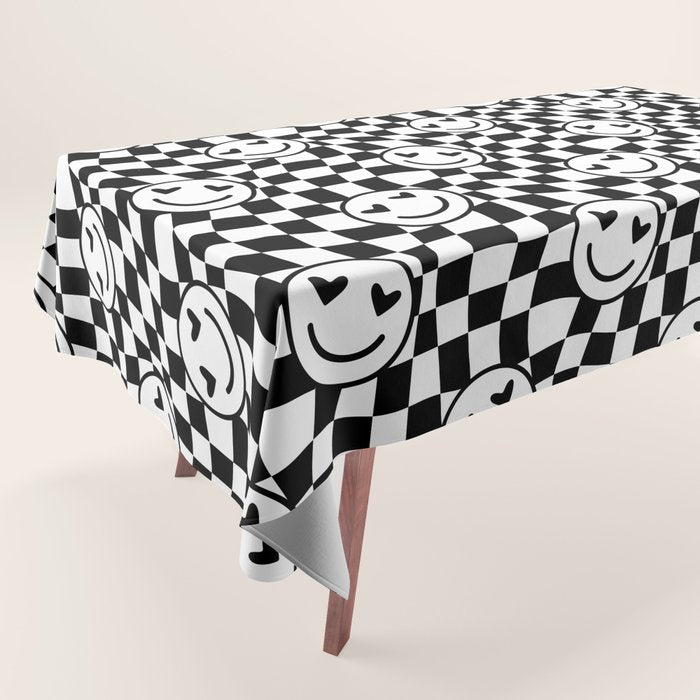 Black and white love eye face checkered pattern Tablecloth Gallery Image 1