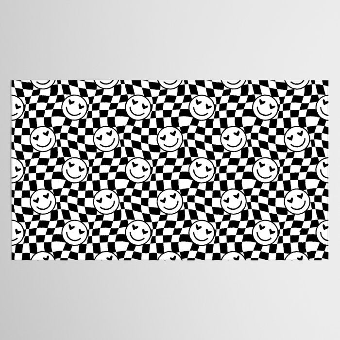 Black and white love eye face checkered pattern Tablecloth Gallery Image 2