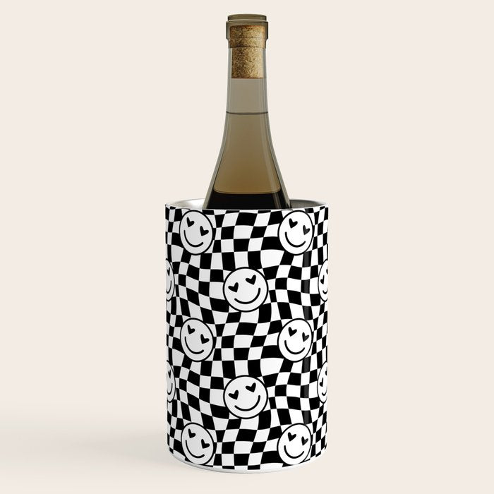 Black and white love eye face checkered pattern Wine Chiller Gallery Image 1