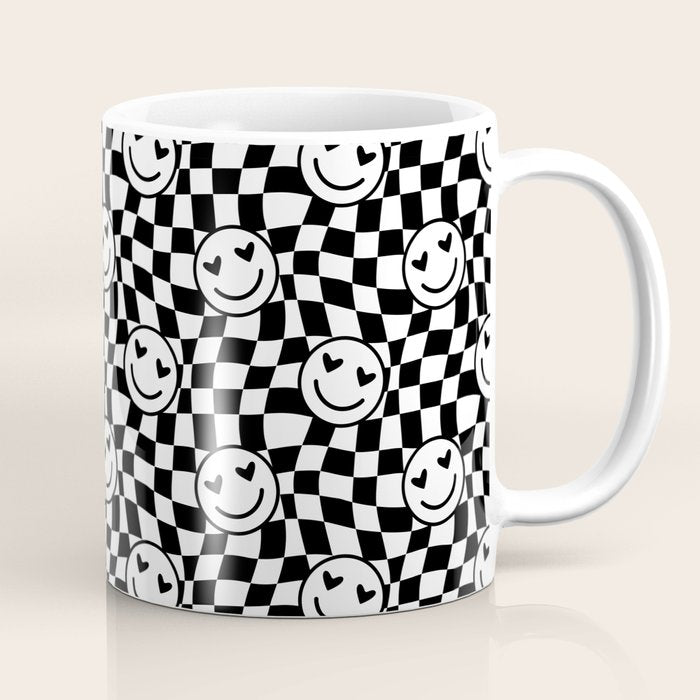 Black and white love eye face checkered pattern Coffee Mug Gallery Image 1