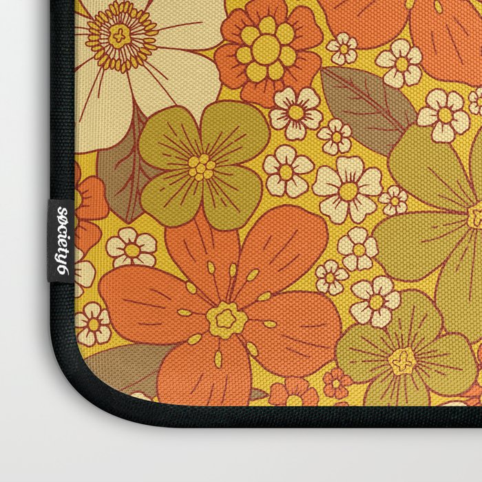 Retro 60s/70s Orange & Olive Green Floral Laptop Sleeve Gallery Image 3