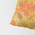 Retro 60s/70s Orange & Olive Green Floral Pillow Sham Gallery Image 4