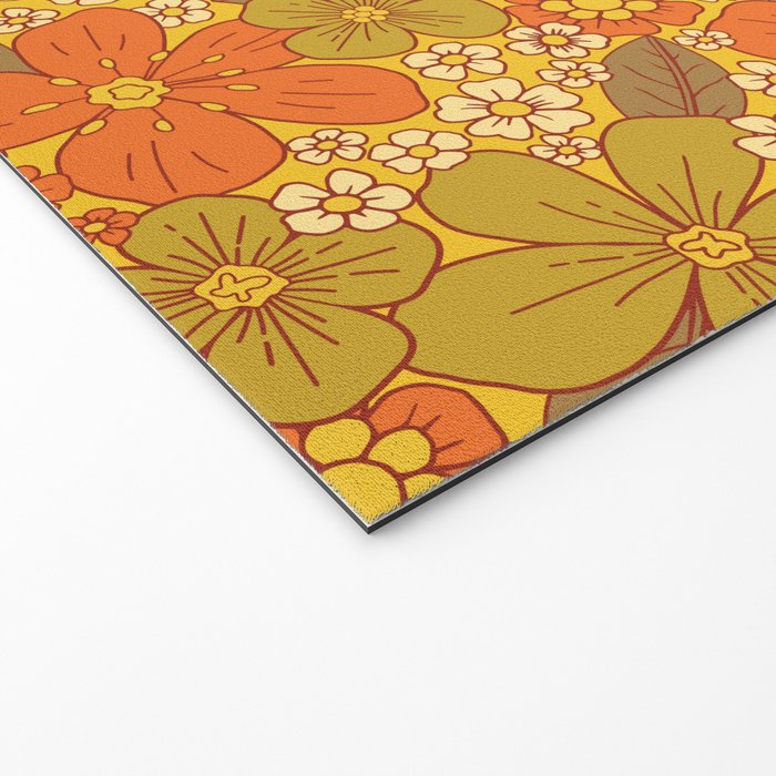 Retro 60s/70s Orange & Olive Green Floral Welcome Mat Gallery Image 2
