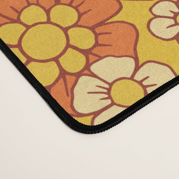 Retro 60s/70s Orange & Olive Green Floral Desk Mat Gallery Image 4