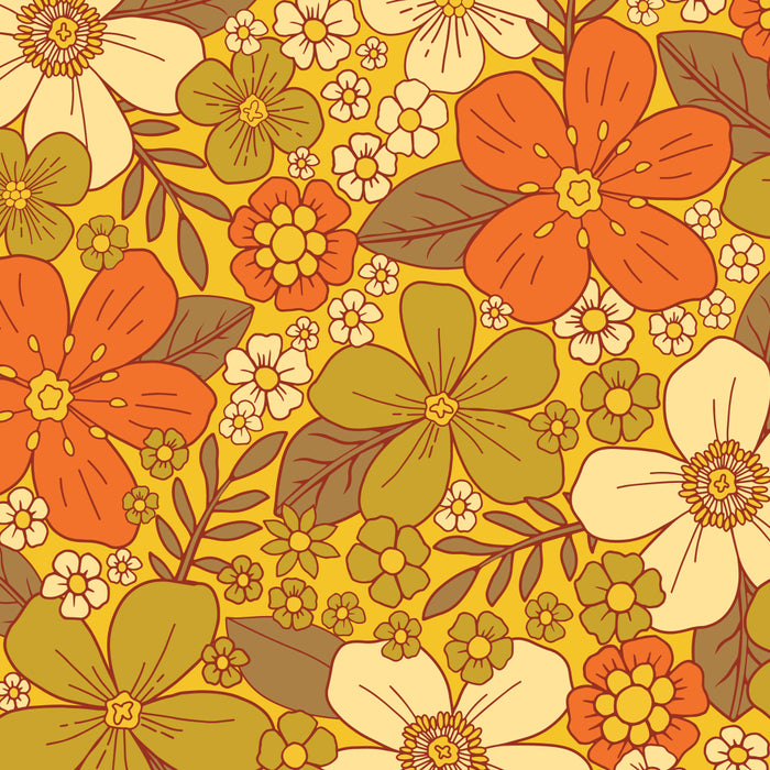 Retro 60s/70s Orange & Olive Green Floral Coffee Mug Gallery Image 2