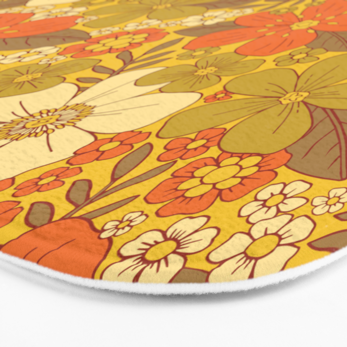 Retro 60s/70s Orange & Olive Green Floral Bath Mat Gallery Image 3